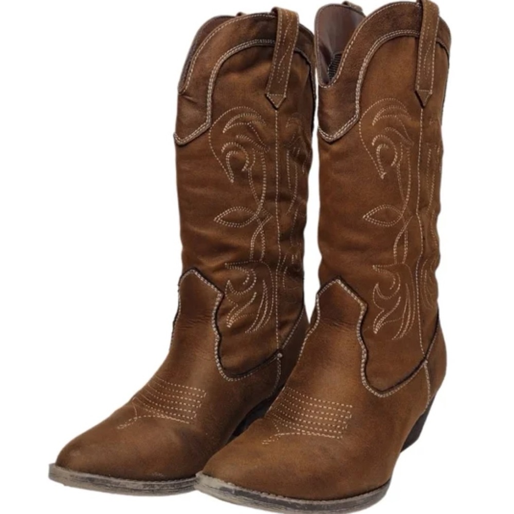 Rampage Valyntina Whiskey Distress Women’s Rodeo Cowboy Western Heeled Boots